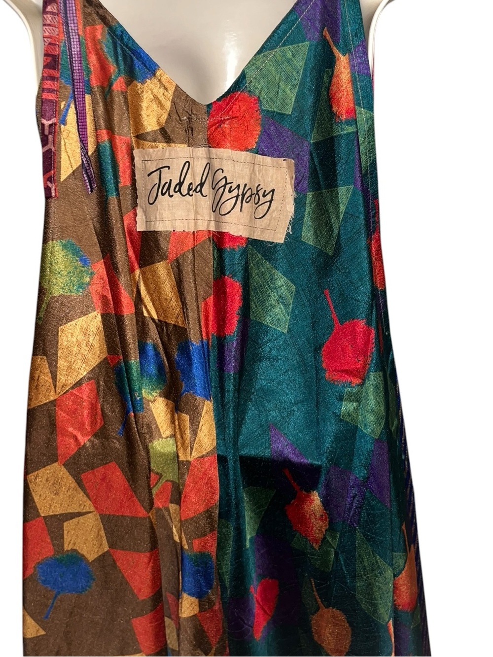 Jaded Gypsy Free Size Wide-Leg Colorblock Jumpsuit in Green, Blue & Orange - Picture 7 of 8